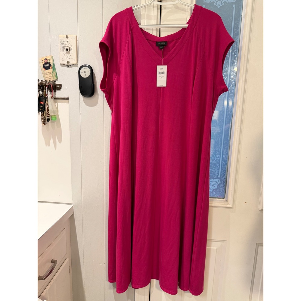 J. Jill Wearever Raspberry Wine V-Neck Knit Midi Dress XL New